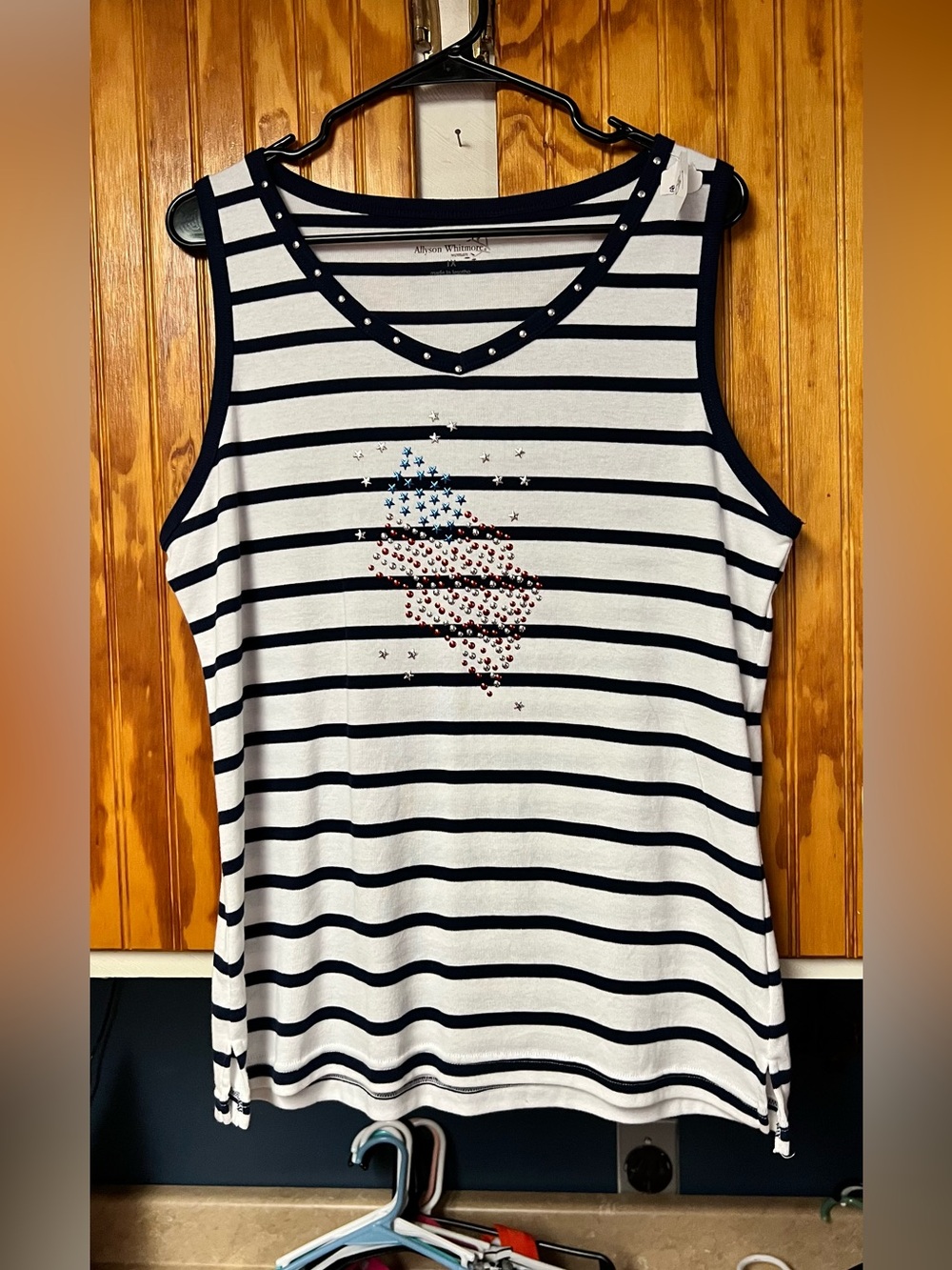 Navy & White Striped Sleeveless Tank with Star Stud Detail - Womens size 1x